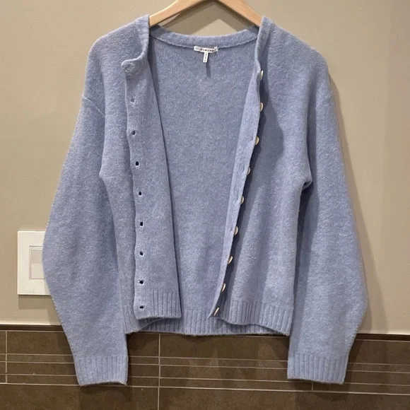 Cozy Cardigan Light Puff Sleeve in Periwinkle Blue - Picture 3 of 9